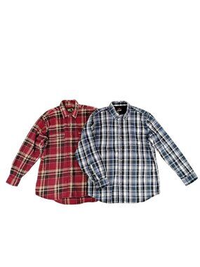 Mens L Cotton Flannel Button Down Shirt Lot Field & Stream & Ridgecut Blue & Red